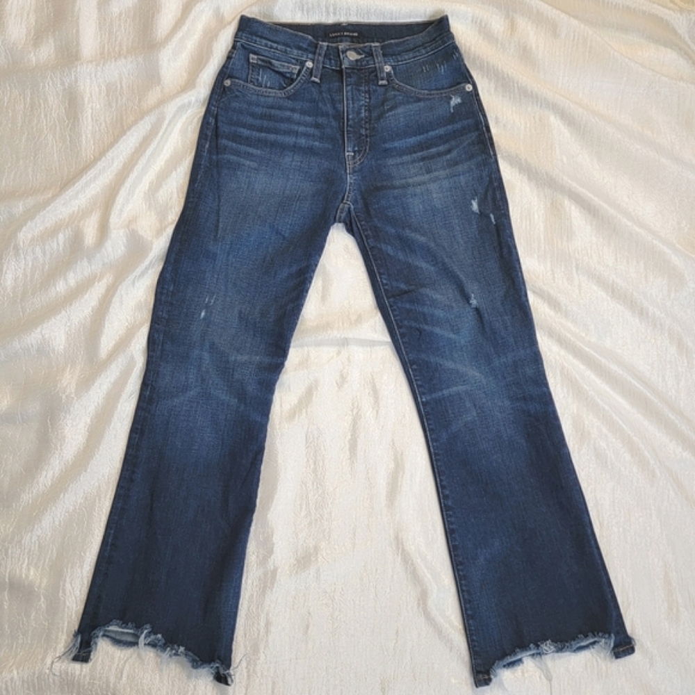 Lucky Brand The Bridgette High Rise Crop Mini Boot Distressed Jeans size 26 / 2